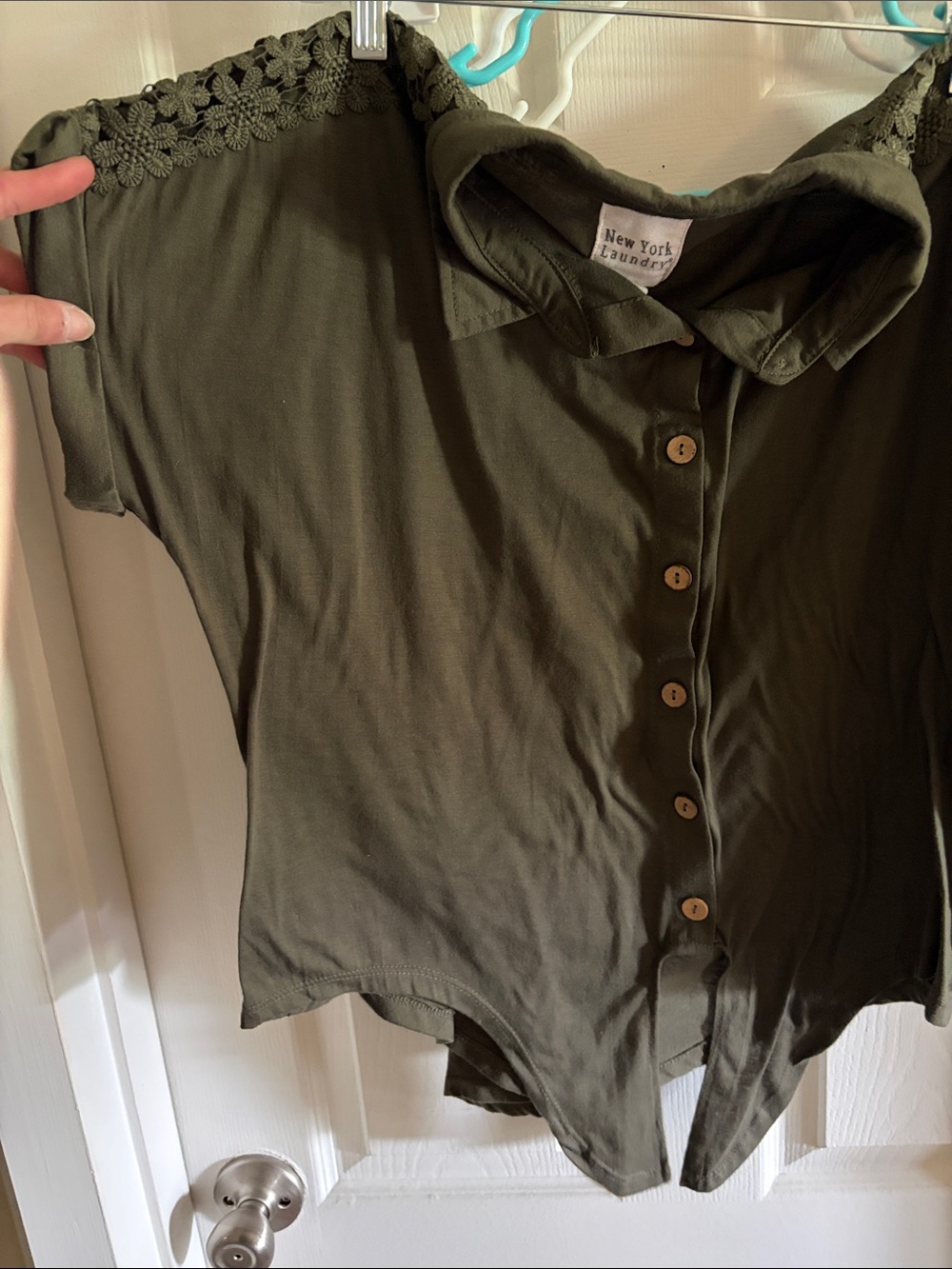 New York Laundry Olive Green Button-Front Girls' Top